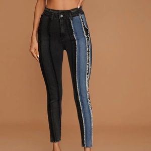 High Waist High Stretch Raw Trim Jeans